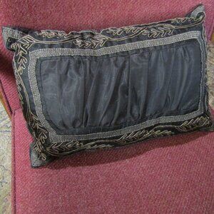 Black and Gold Embroidered Lumbar Pillow Boho Floral Bohemian Vintage Inspired